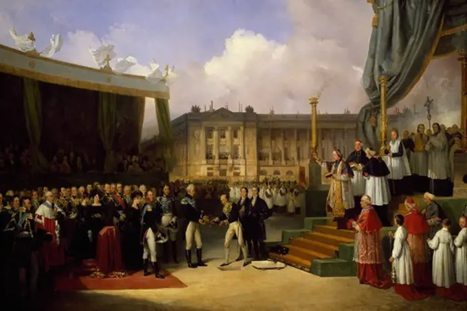 Charles X, May 3, 1826 laying the first stone of the monument erected to the memory of Louis XVI in Place de la Concorde in Paris. France, 19th century.