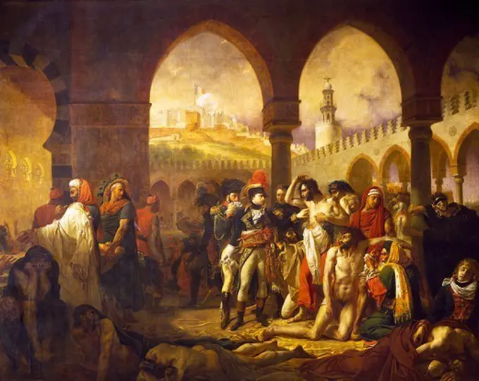 Napoleon visiting plague victims in Jaffa, March 11, 1799, painting by Antoine-Jean Gros (1771-1835), 1804, oil on canvas. French Revolutionary Wars, Israel, 18th century.