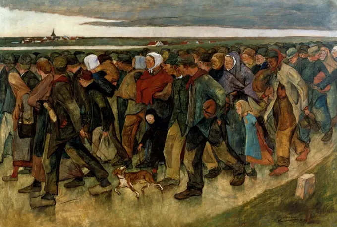 The Emigrants, triptych painting by Eugene Laermans (1864-1940) 1894.