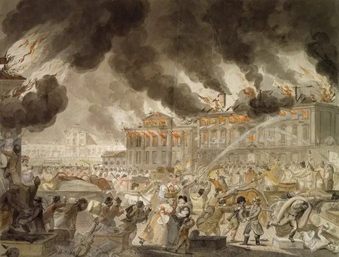 The Copenhagen Fire, June 5, 1795, watercolour by Stanley. Denmark, 18th century.