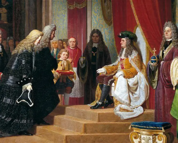 Emperor Charles VI giving an audience to Venetian ambassadors Pietro Capello and Andrea Corner in Trieste, September 11, 1728, by Francesco Beda (1840-1900). Italy, 19th century.