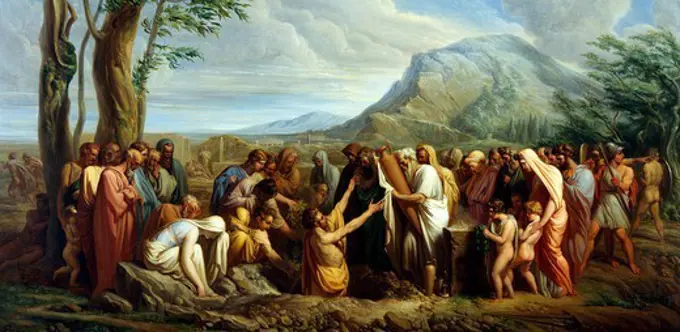 Burial of Themistocles' ashes, by Giuseppe Bossi (1777-1815), ca 1809, oil on canvas, 60x116 cm. Ancient Greece, 5th century BC.