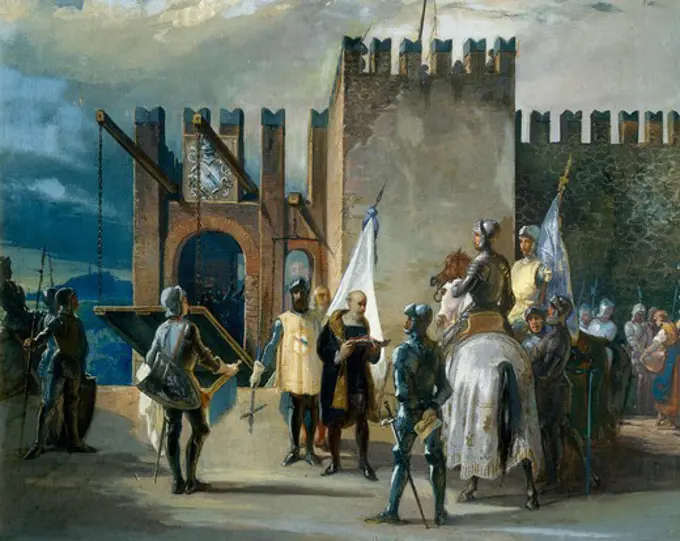 Bornato castle surrendering to the King of France, Louis XII, 1509. War of the League of Cambrai, Italy, 16th century.