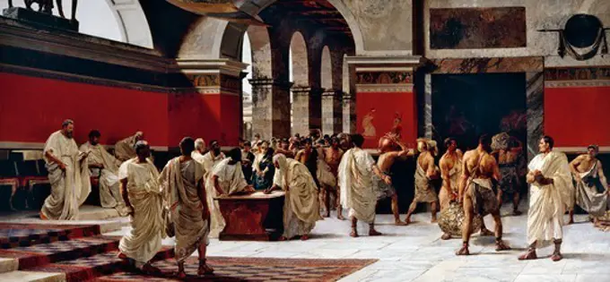 Restauratio Aerarii, by Giuseppe Sciuti (1834-1911), 1894, oil on canvas, 800x245 cm.