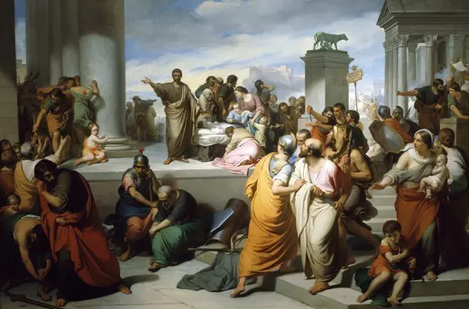 Brutus displaying Lucertia's body to the people of Rome, by Francesco Coghetti (1804-1875). Republican Age, Italy, 6th century BC.