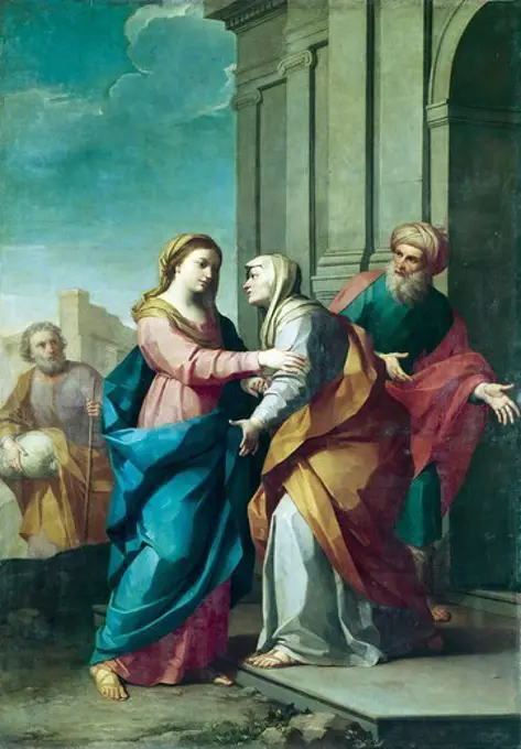 Mary visiting Elizabeth, 1742, by Girolamo Donnini (1681-1743), oil on canvas. Italy, 18th century.