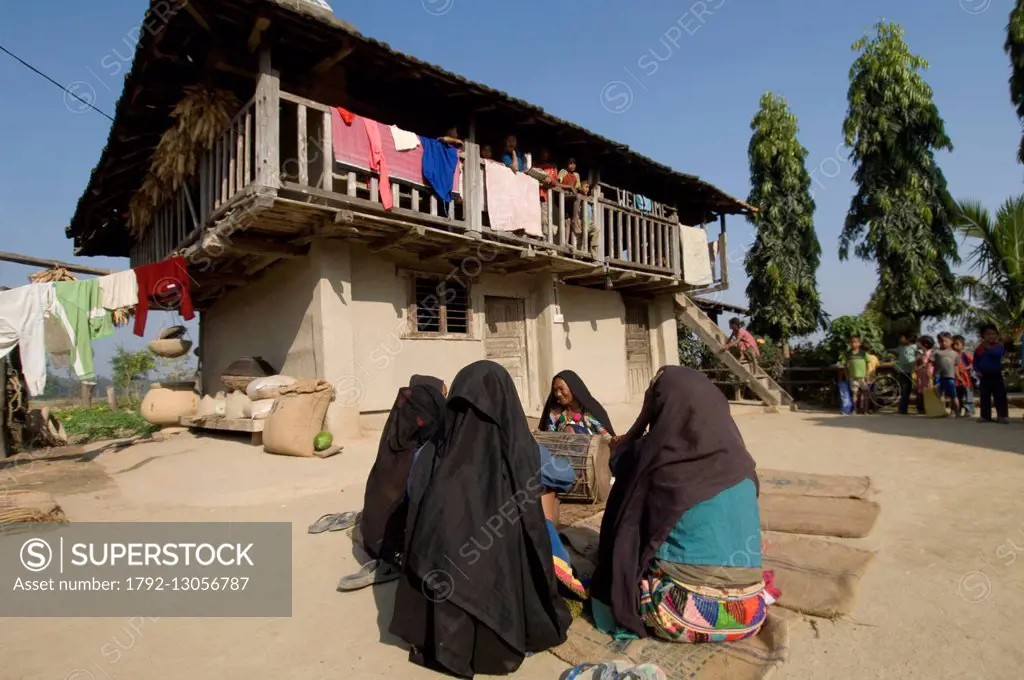 Nepal, Terai area, Mahakali Zone, Kanchanpur District, Kalagaudi, traditional life of a village of Rana Tharu ethnic group, Hindu festival of Holi, tr...