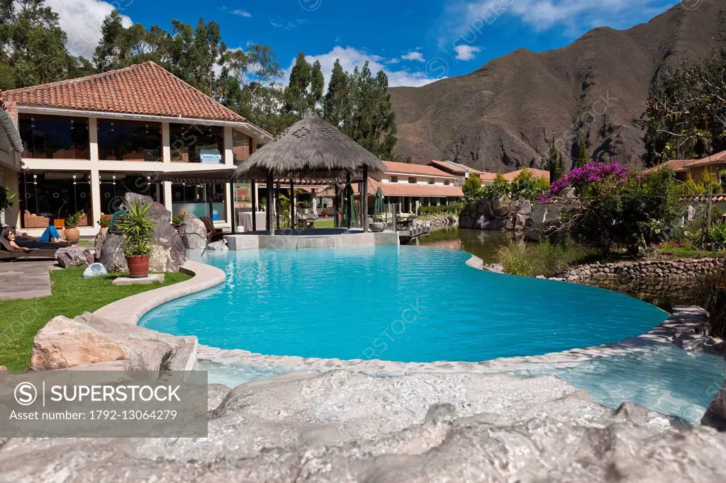 Peru, Cuzco Province, the Incas Sacred Valley, Cuzco, pool of Aranwa Hotel