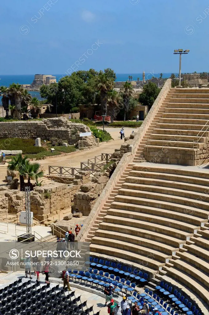 Israel, Haifa District, Caesarea (Caesarea Maritima), ruins of Caesarea, the roman theatre from Herod the Great