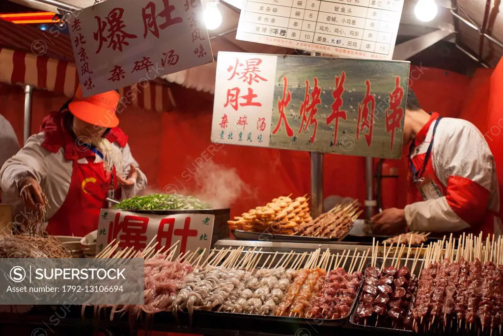 China, Beijing, the insects market, grilled scorpions