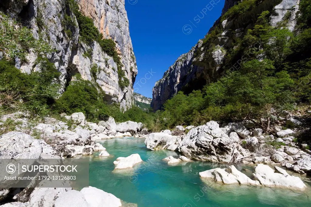 France, Alpes de Haute Provence, Var, Parc Naturel Regional du Verdon (Natural Regional Park of Verdon), La Palud sur Verdon, Aiguines, Gorges du Verd...