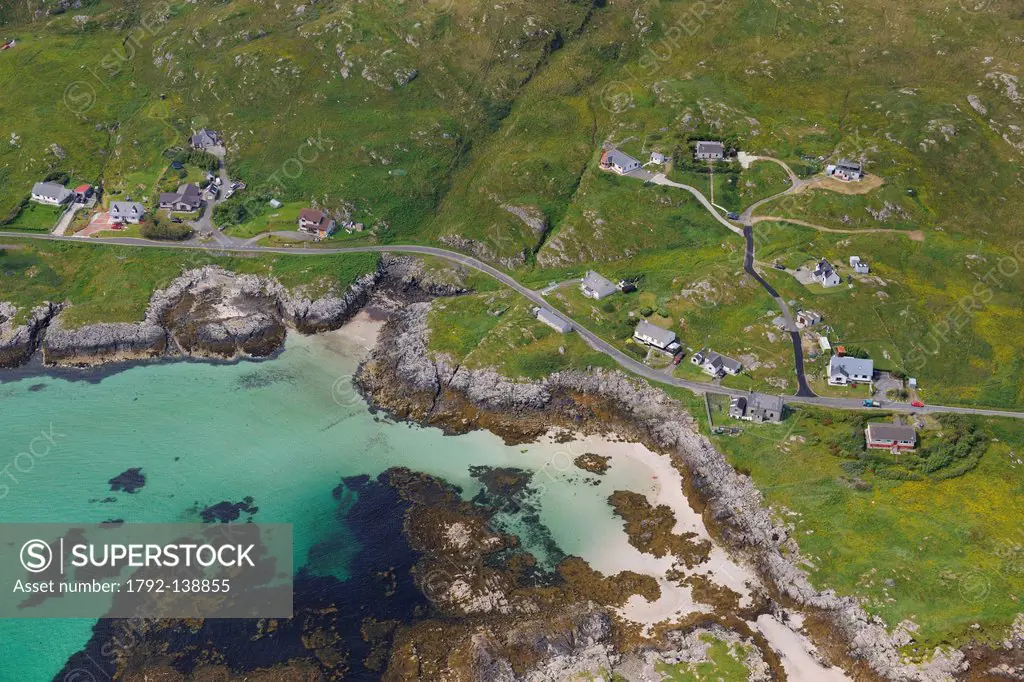 United Kingdom, Scotland, Outer Hebrides, Isle of Barra, the east coast at Ersary aerial view