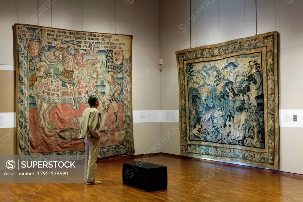 France, Creuse, Aubusson, tapestry museum, Aubusson tapestry work is listed as Intangible Cultural Heritage by UNESCO