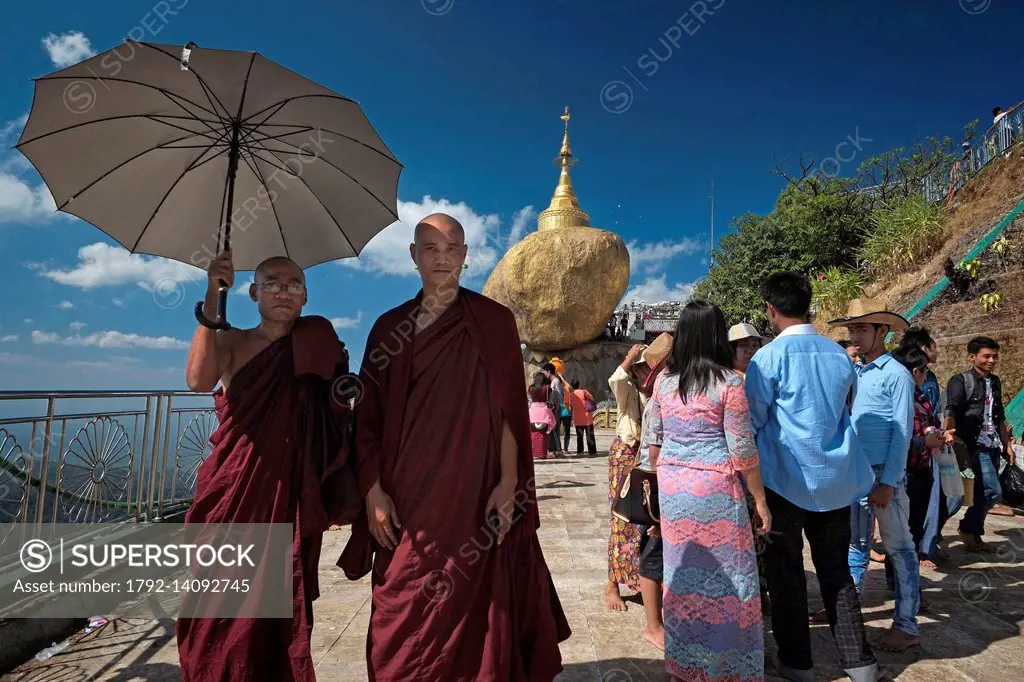 Myanmar, Kyaiktiyo, Mon State, Kyaiktiyo Pagoda also known as Golden Rock is a Buddhist pilgrimage site,