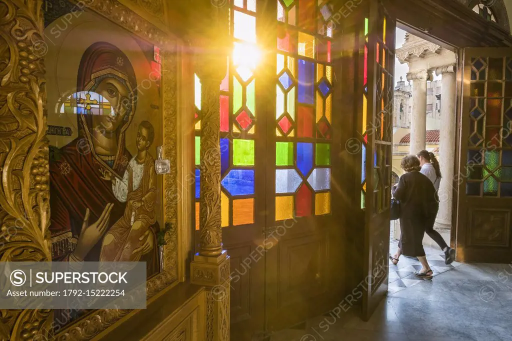 Greece, Crete, Heraklion district, Heraklion, Agios Minas Cathedral built over the time period of 1862-1895 is one of the largest cathedrals in Greece...