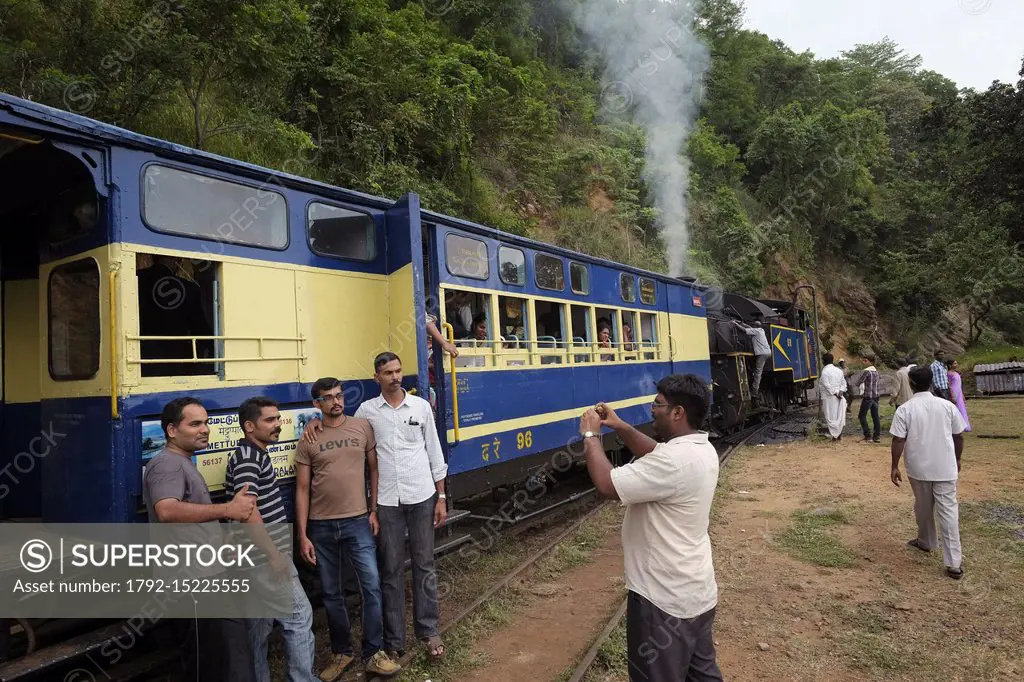 India, Tamil Nadu State, Nilgiri, the Nilgiri Mountain Railway, a 46 km metre gauge single track railway in Tamil Nadu State scaling an elevation of 3...