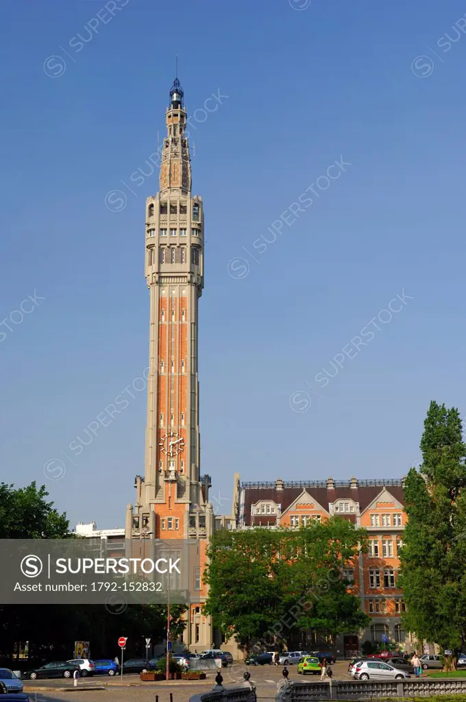 France, Nord, Lille, belfry of the town hall in Lille