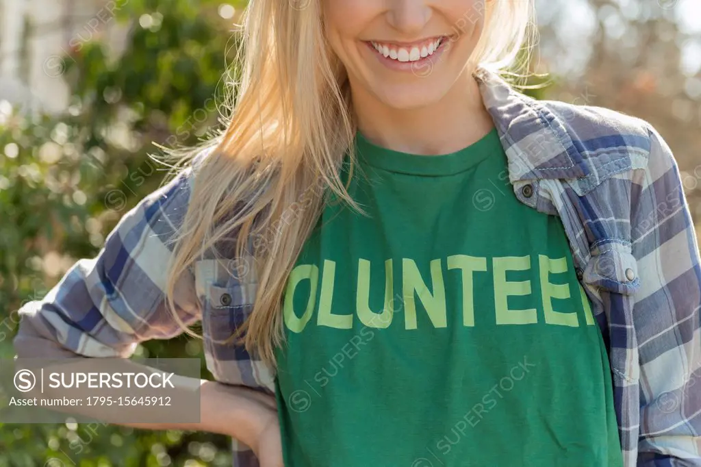 Woman in volunteer t-shirt