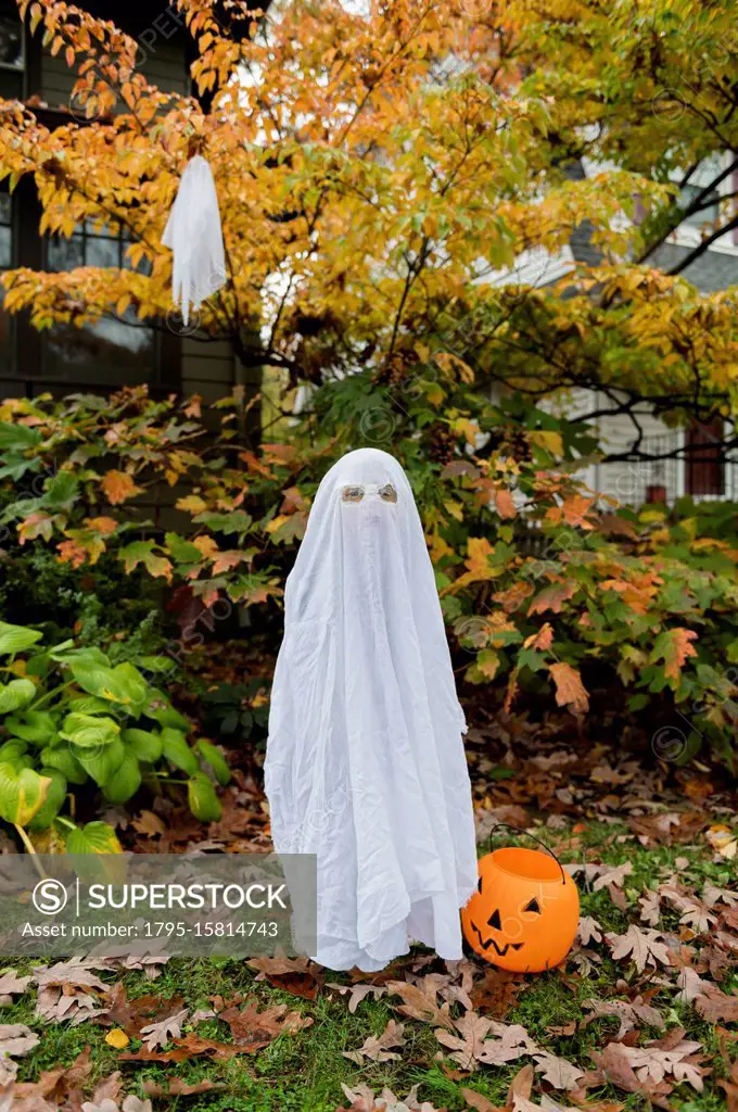 Boy in ghost costume for Halloween