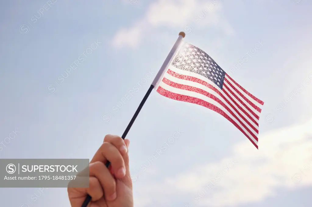 Hand holding American Flag