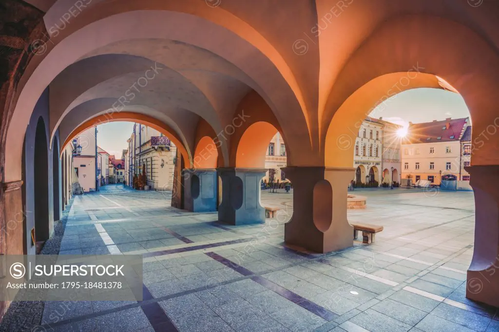 Poland, Lesser Poland, Tarnow, Arcades in old town area