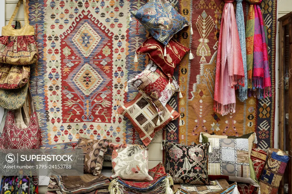 Turkey, Istanbul, Local textile souvenirs at Grand Bazaar