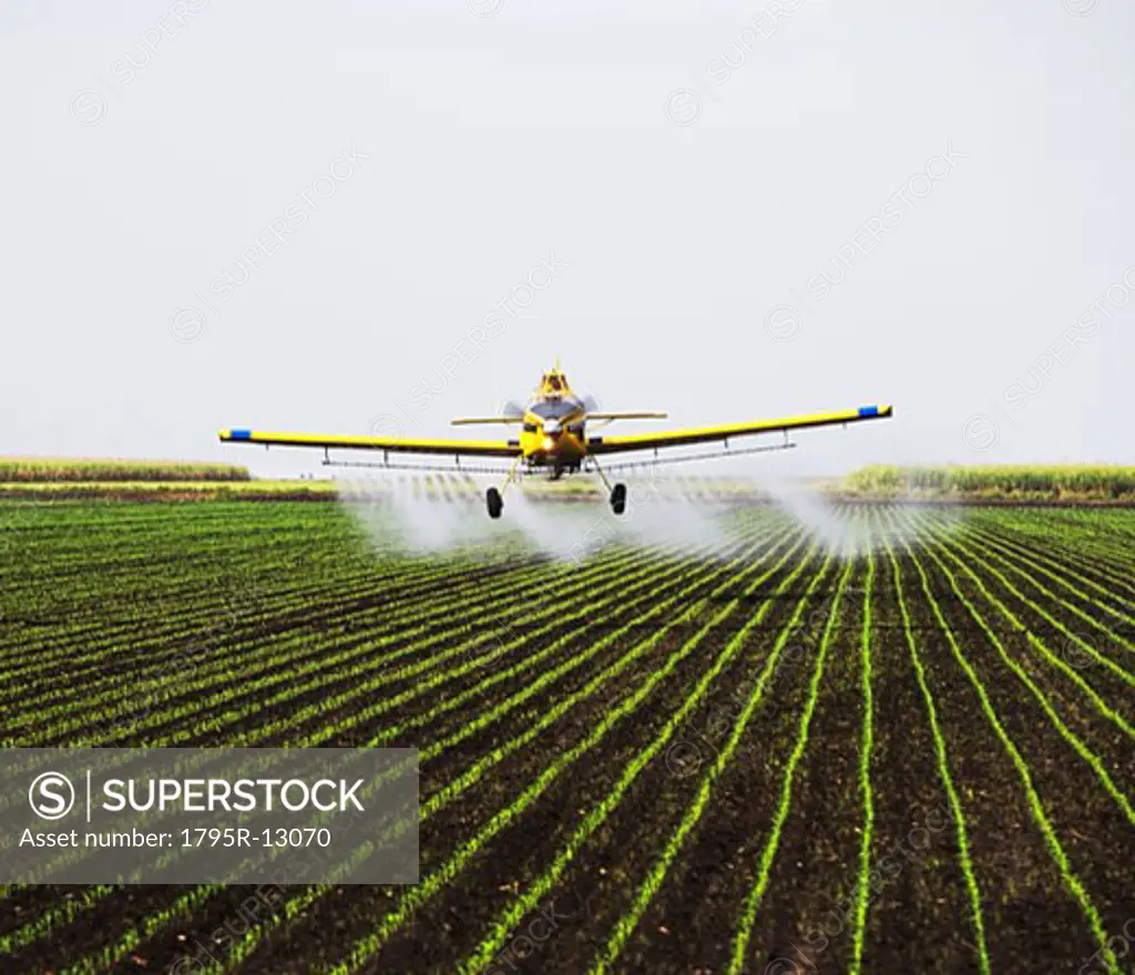 crop-duster plain over field