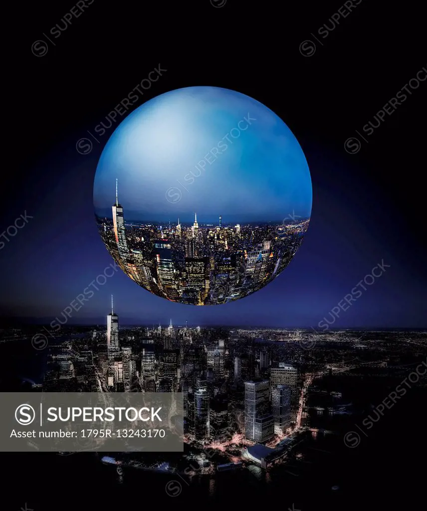 Large bubble over city reflection