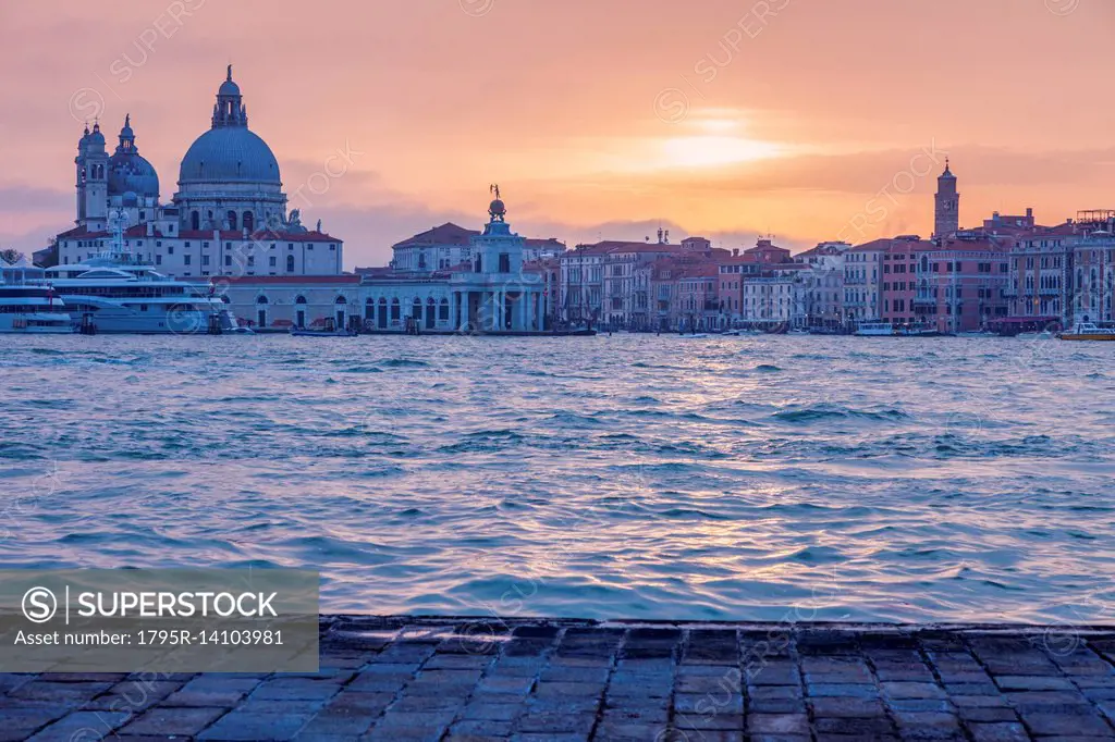 Italy, Veneto, Venice, Santa Maria della Salute Basilica in sunset light