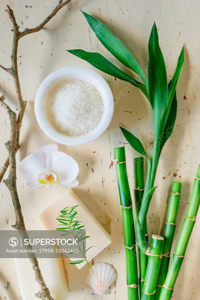 Sea salt with bamboo for spa treatment