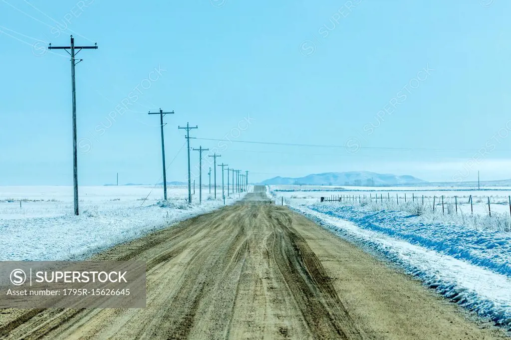 Rural road during winter in Fairfield, Idaho