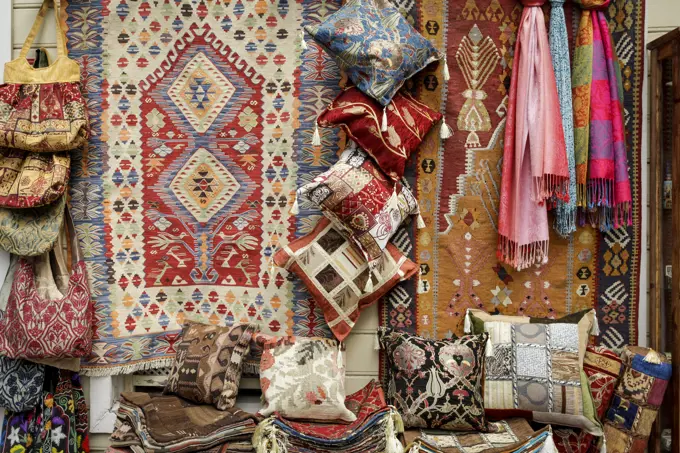 Turkey, Istanbul, Local textile souvenirs at Grand Bazaar