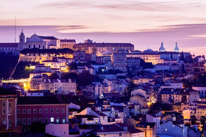 Portugal, Lisbon, Panorama of city at sunrise