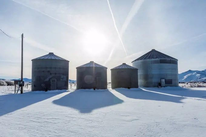 Silos on farm during winter