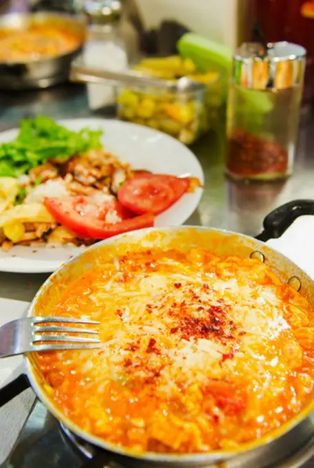 Turkey, Istanbul, Menemen eggdish