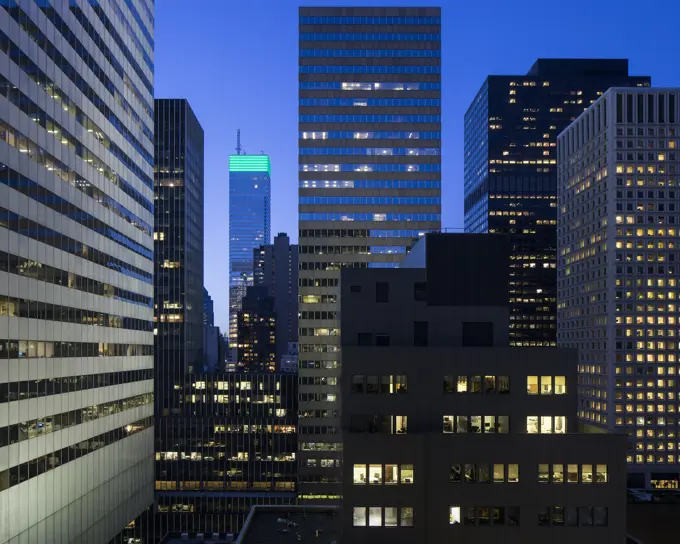 Dusk view of New York skyline. New York Cityscapes 2017, New York City, United States. Architect: various, 2017.