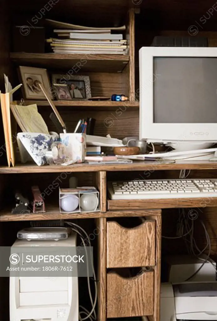 A very cluttered home office