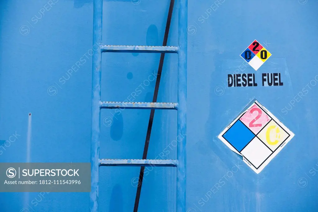 Diesel fuel signage on the side of a fuel tanker