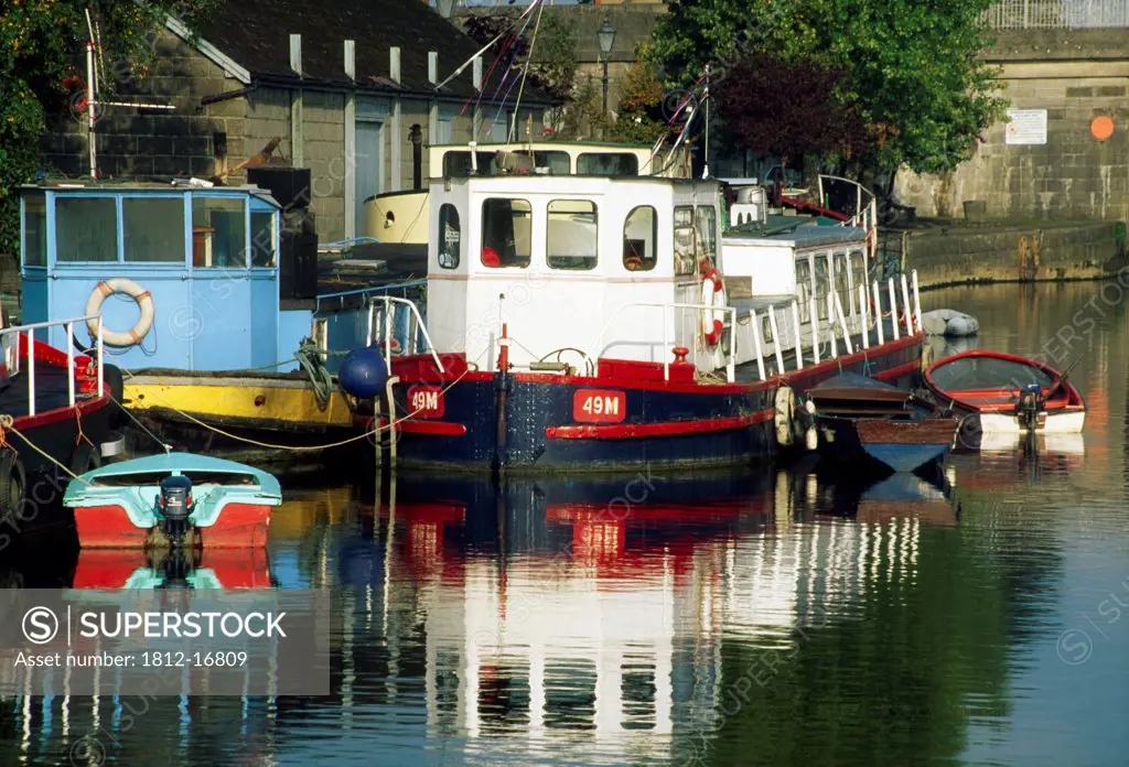 Athlone, County Westmeath, Ireland; Barges On Canal