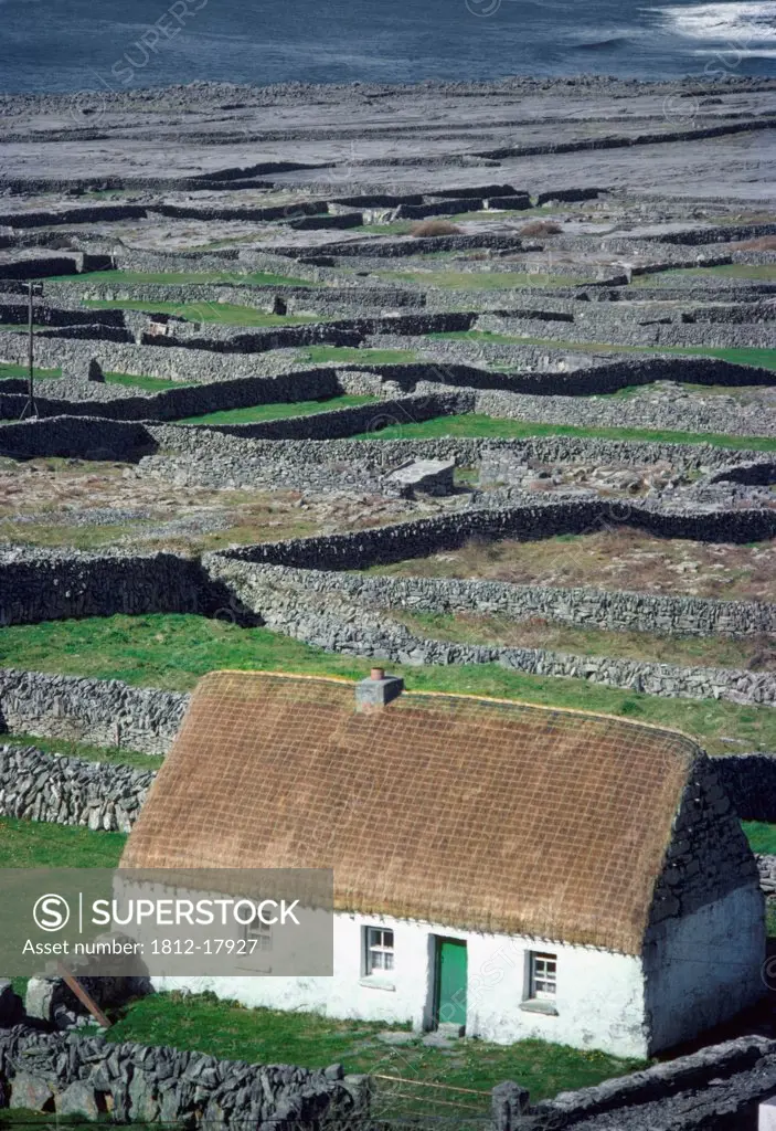 Inishmaan,Aran Islands,Co Galway,Ireland;High Angle View Of Traditional Cottage