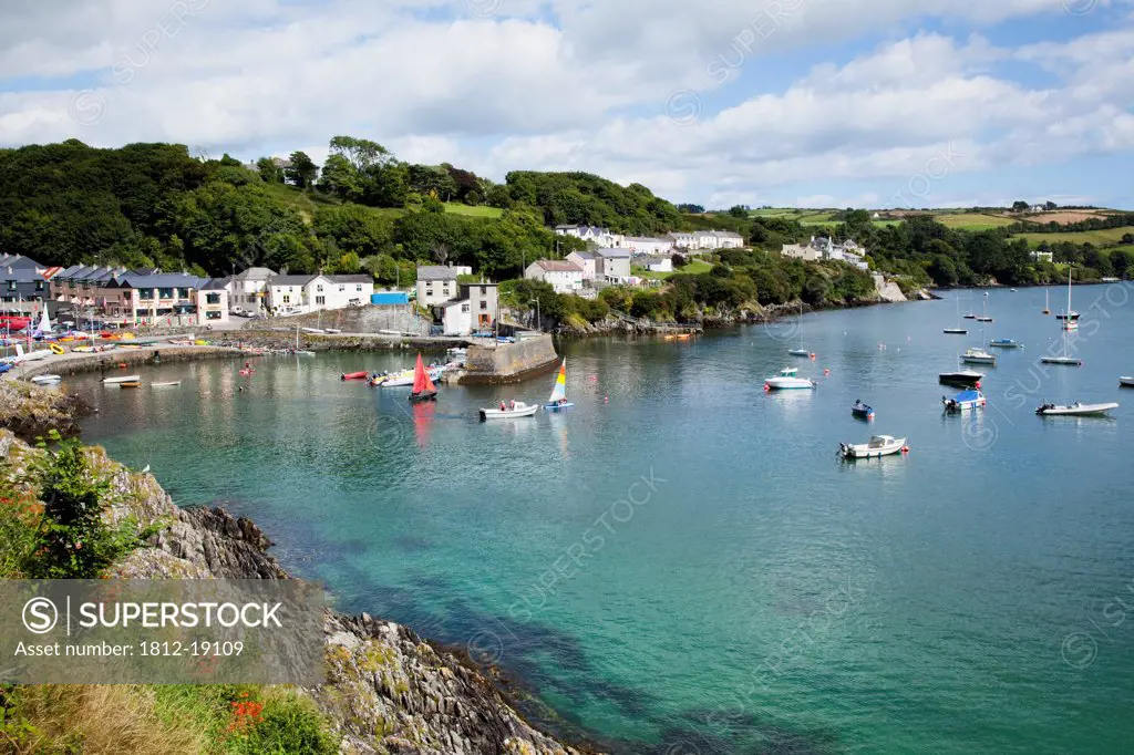 The Village Of Glandore And Boats In The Harbor; Glandore, County Cork, Ireland