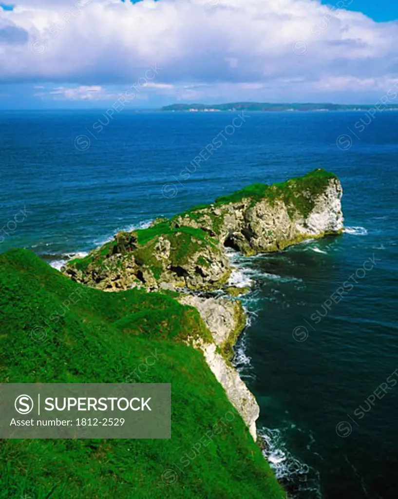 Kenbane Castle, Co Antrim, Ireland, Rathlin Island in the background