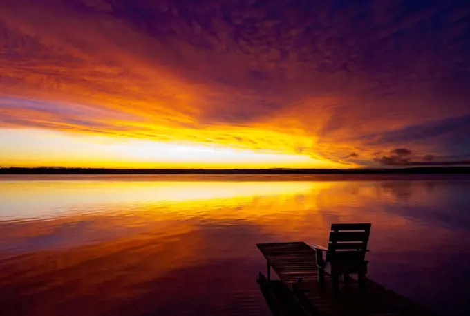 Sunset over Greig Lake, Meadow Lake Provincial Park, Northern Saskatchewan; Saskatchewan, Canada