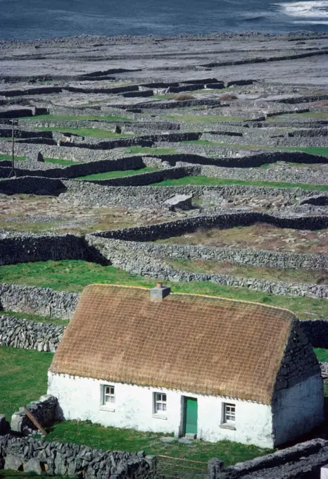 Inishmaan,Aran Islands,Co Galway,Ireland;High Angle View Of Traditional Cottage