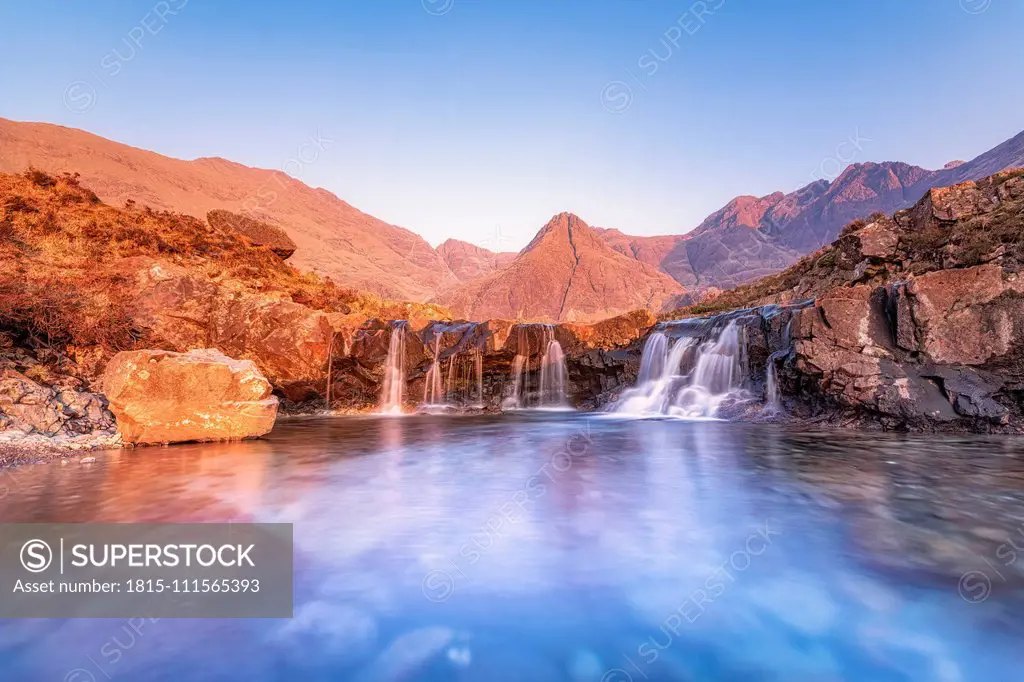 Scenic view of Fairy Pools waterfall, Glenbrittle, Isle of Skye, Highlands, Scotland, UK