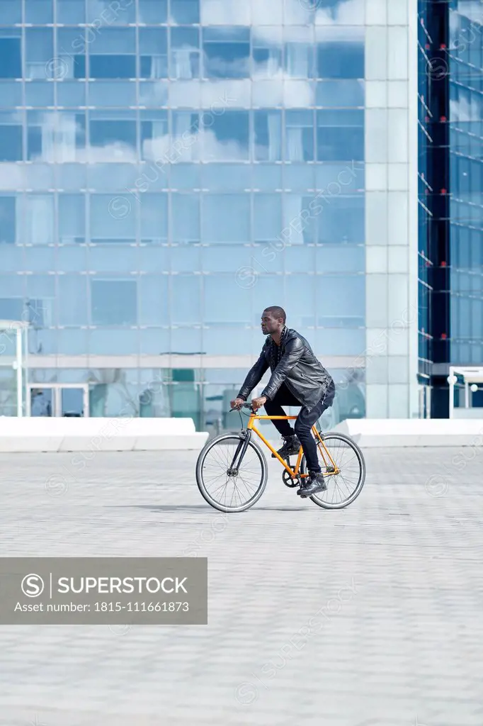 Man with bike in Barcelona