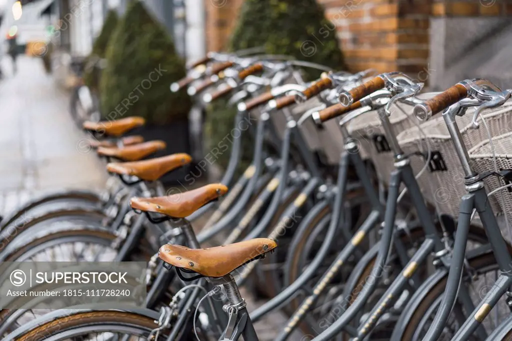 Denmark, Copenhagen, Row of bicycles