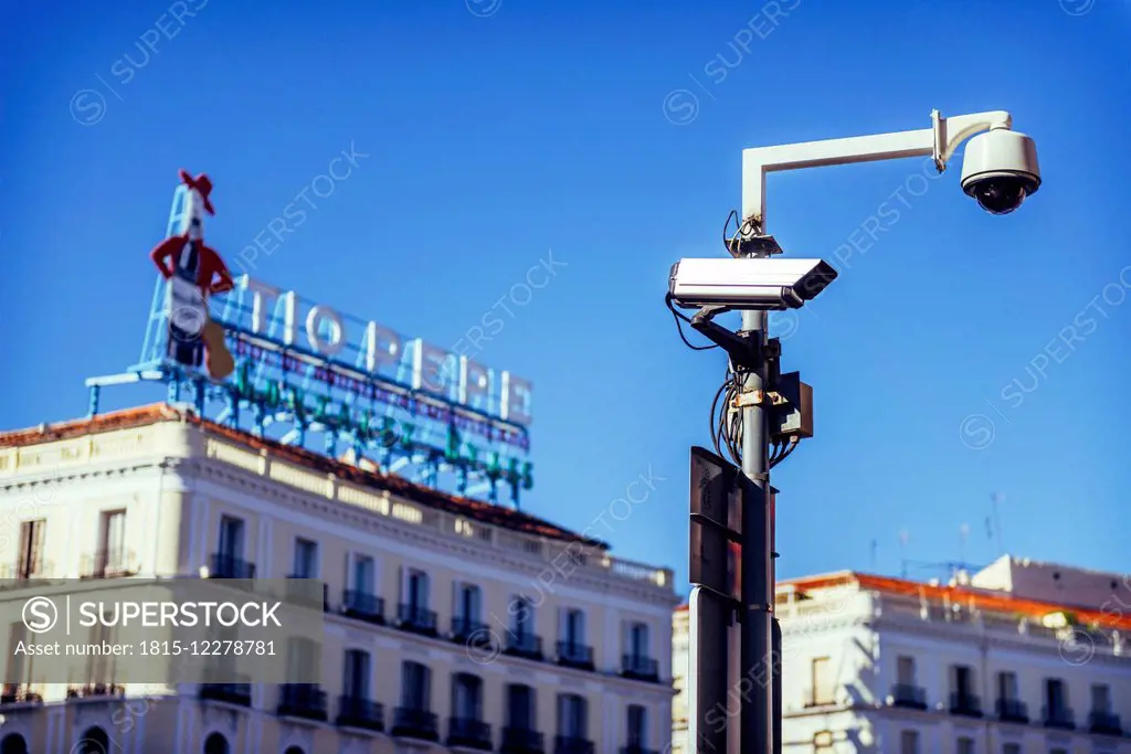 Spain, Madrid, Puerta del Sol, CCTV cameras