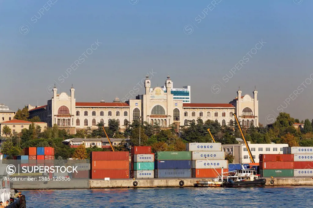 Turkey, Istanbul, View of harbour with Marmara University in background