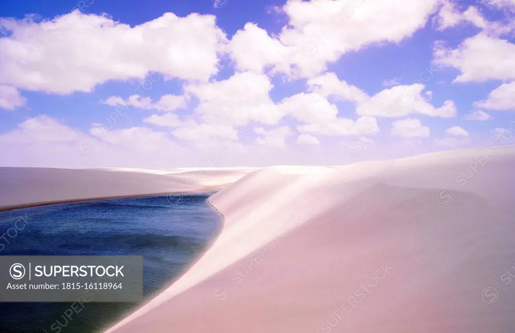 Rainwater lagoons in white dunes, Lencois Maranhenses National Park, Brazil